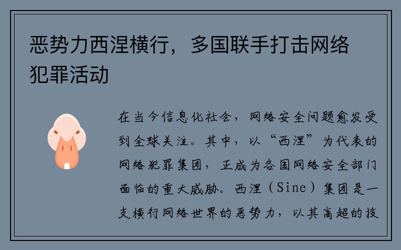 恶势力西涅横行，多国联手打击网络犯罪活动